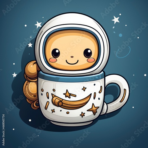 Astronaut CupIcon Illustration ,Cartoon Illustration, For Printing photo