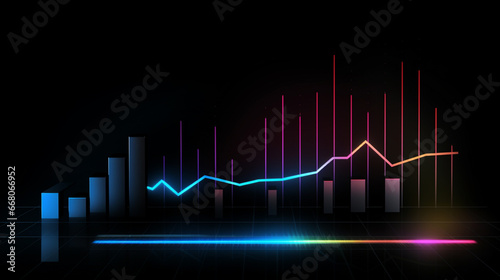 Financial chart with moving up arrow graph. glow neon futuristic with shopping chart. generative ai © Witri