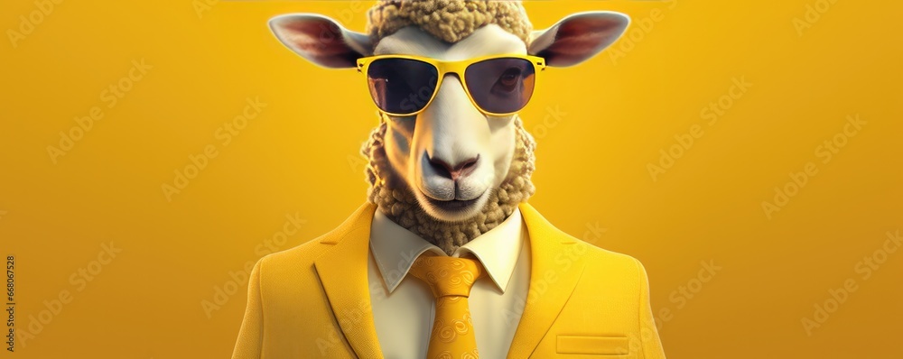 Cute sheep animal cool illustration, panorama. Generative Ai Cute sheep animal cool illustration, panorama. Generative Ai