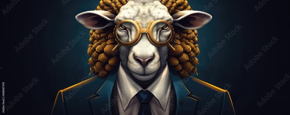 Cute sheep animal cool illustration, panorama. Generative Ai Cute sheep animal cool illustration, panorama. Generative Ai