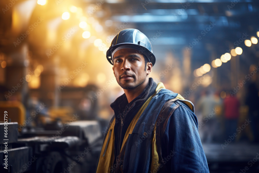 Portrait of man, oil gas refinery industry factory worker