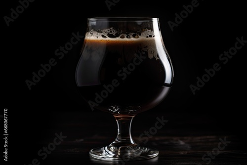Dark beer in beautiful glass on black background. Generative AI