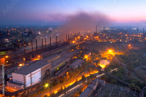 Fotografie Evening panorama of Zaporizhstal metallurgical plant from the height of 150 m, Z