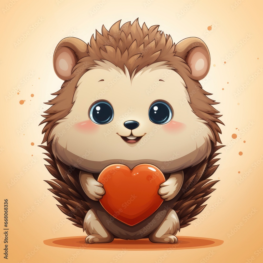 Obraz premium Hedgehog Holding Love HeartIcon,Cartoon Illustration, For Printing