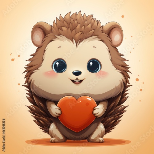 Hedgehog Holding Love HeartIcon,Cartoon Illustration, For Printing photo