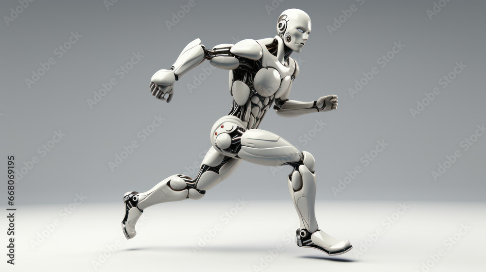 Artificial intelligence 3D robot running on solid background with copy space, digital world technology Artificial intelligence 3D robot running on solid background with copy space, digital world technology