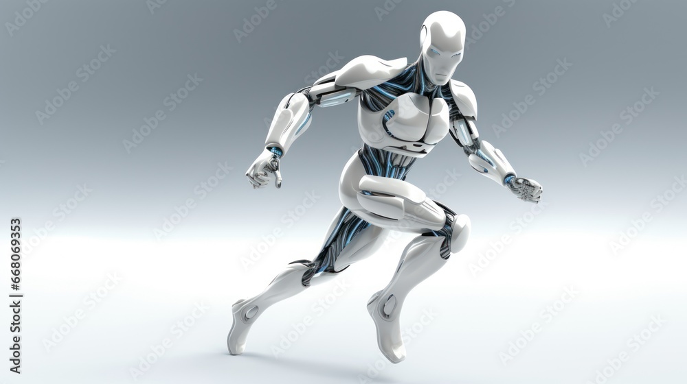 Artificial intelligence 3D robot running on solid background with copy space, digital world technology Artificial intelligence 3D robot running on solid background with copy space, digital world technology