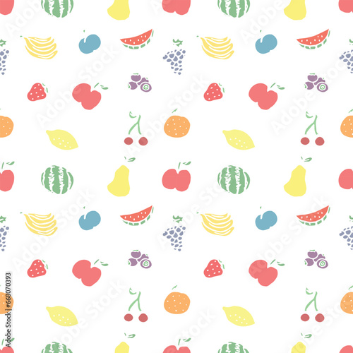 Seamless fruit pattern. doodle background with fruit icons. Fruit background