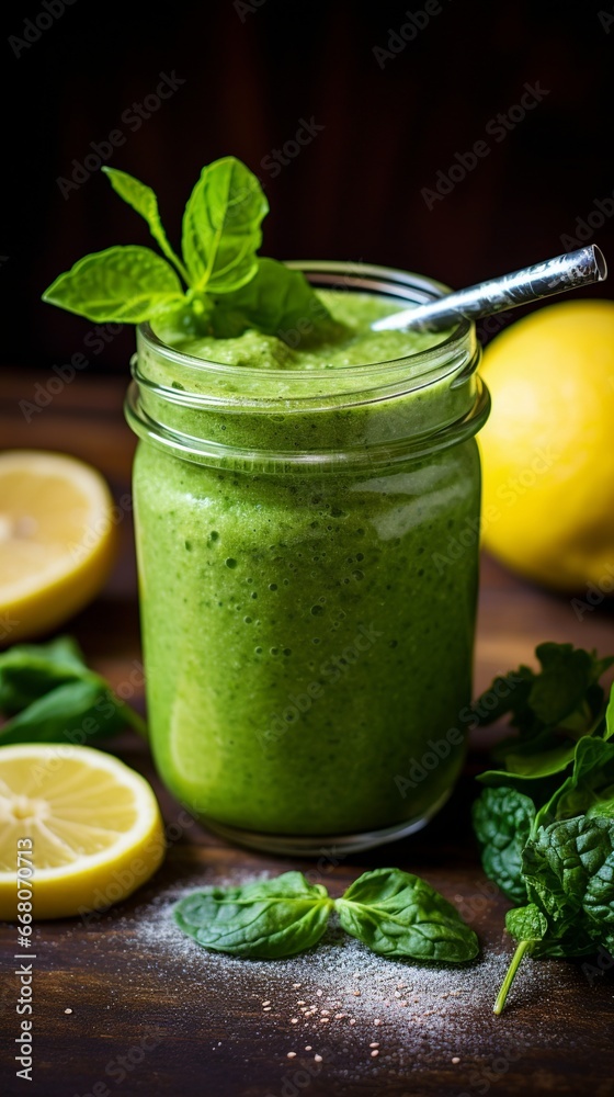 Fototapeta premium A fresh green smoothie with lemon