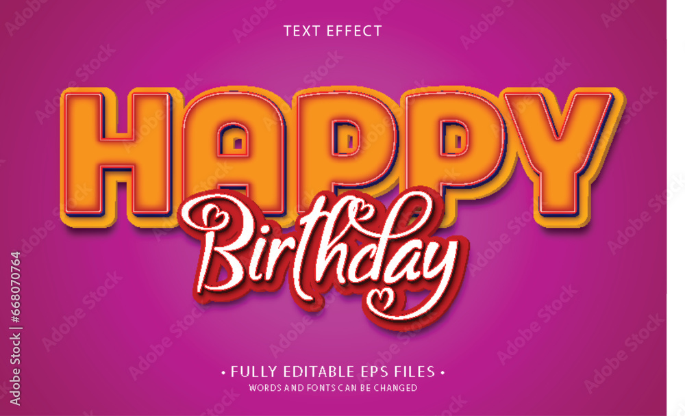 Happy Birthday 3D Text Effect fully editable vector