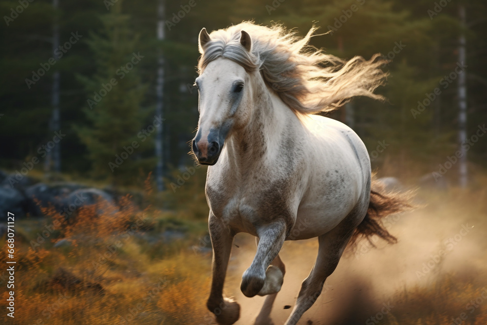 Obraz premium The white horse ran very fast