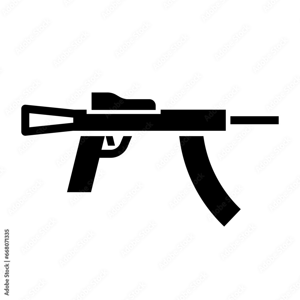 Vector flat style illustration of a machine gun icon isolated on white background - side view war related illustration
