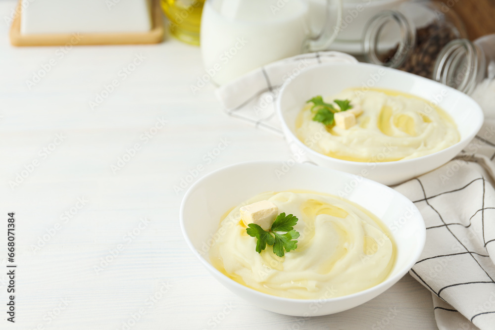 Mashed potatoes, concept of tasty and delicious food