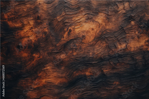 texture of old dark, burnt cracked wood with knots