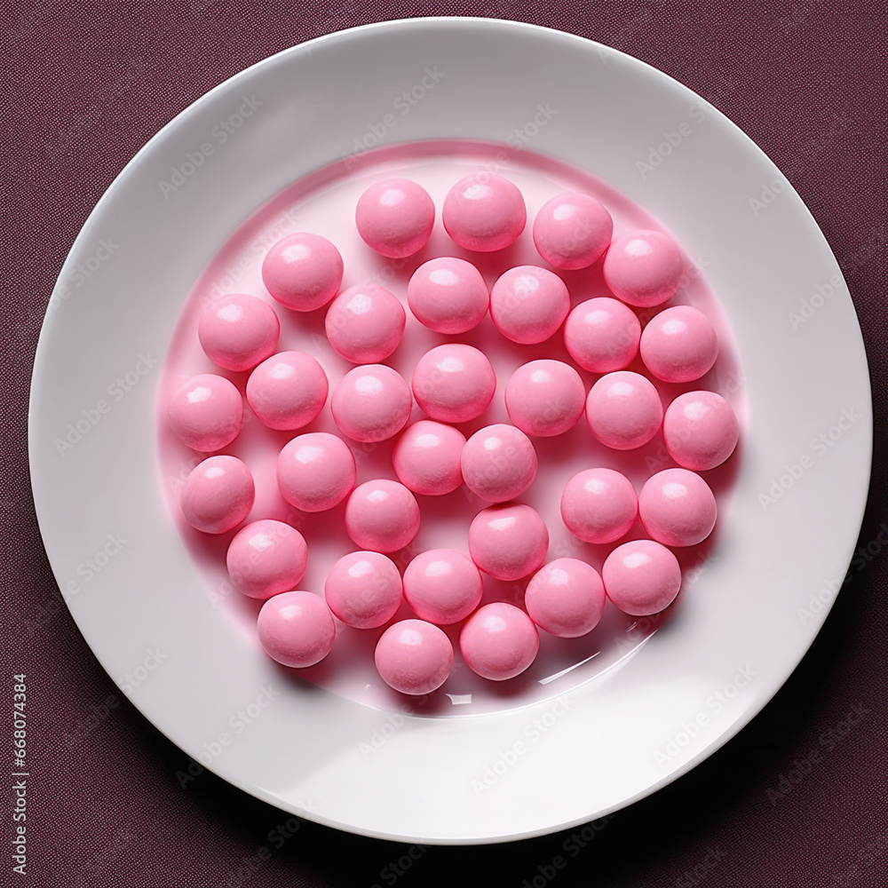 Pink candies on a white plate stock photo
Pink candies on a white plate stock photo
