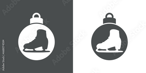 Tiempo de Navidad. Bota para patinaje sobre hielo. Logo con silueta de bola de navidad con patín para hielo para su uso en invitaciones y felicitaciones