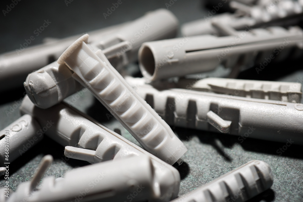 Close-up of a plastic dowels group Close-up of a plastic dowels group