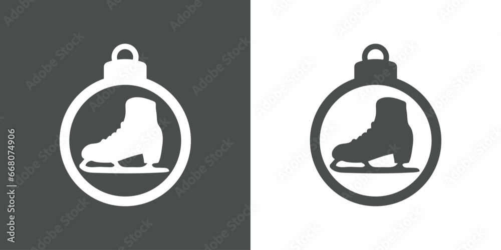 Fototapeta premium Tiempo de Navidad. Bota para patinaje sobre hielo. Logo con silueta de bola de navidad con patín para hielo para su uso en invitaciones y felicitaciones