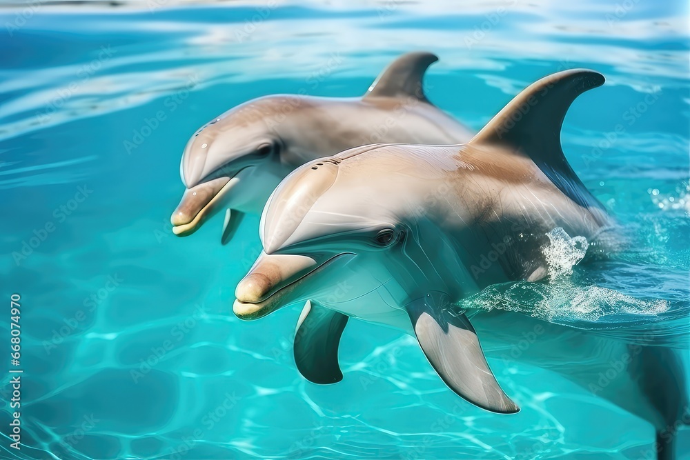 Naklejka premium Bottlenose Dolphins In Pristine Blue Water