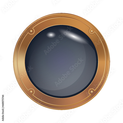 Porthole window icon. Safe round metalic spaceship illuminator decent. Vector steel window hole. Cruise aircraft porthole or fuselage cabin window