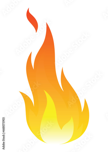 Fire flame icon. Cartoon heat wildfire or bonfire, burn power fiery. Power light energy silhouette. Campfire element in flat style. Isolated vector illustration