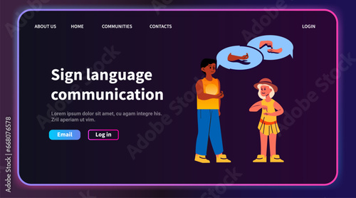 deaf mix race children talk to each other using sign gesture language hearing disability concept horizontal