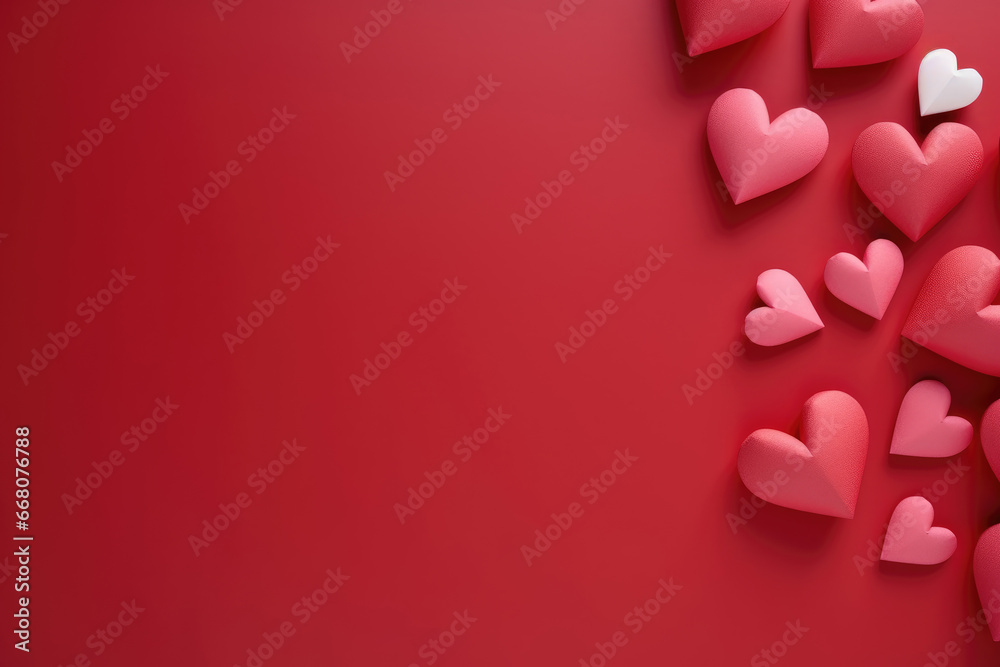 red background for Valentine's Day with 3D hearts