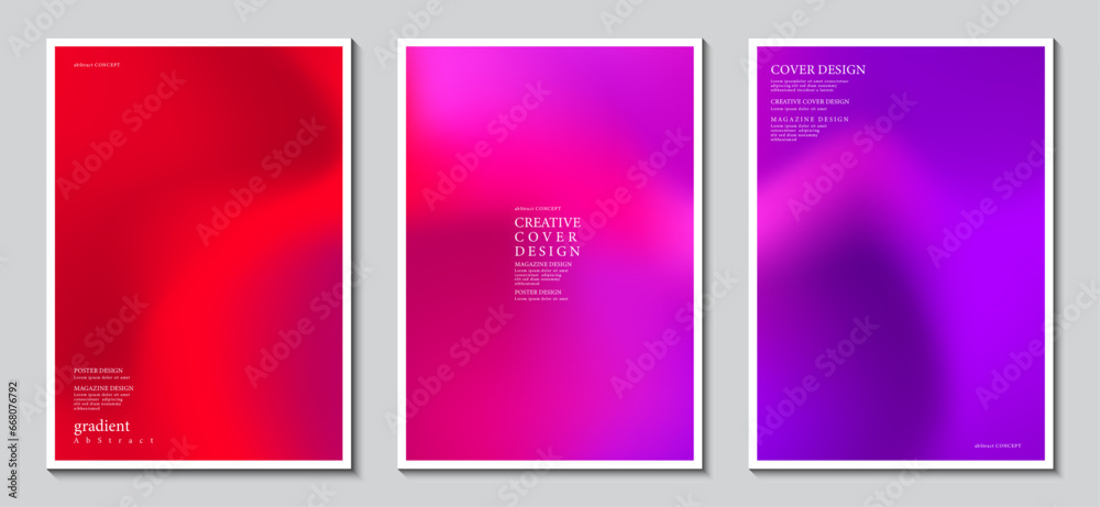 Posters set design with abstract blurred multicolor gradient background. Graphic design and print media ideas for magazine ,brochures and covers. Vector Illustrator EPS.