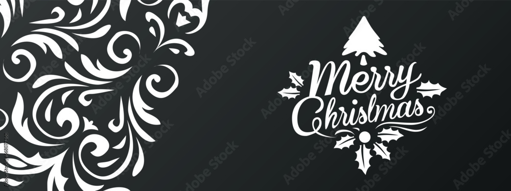 Merry Christmas banner with Christmas decoration.