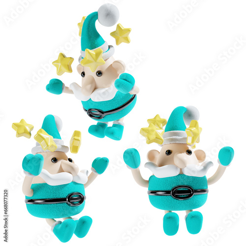 cute santa claus with christmas star in three angel 3d illustration in neon theme
