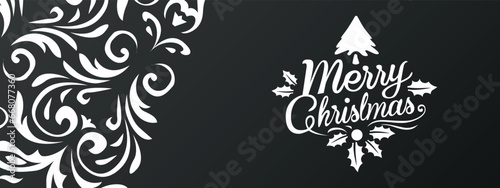 Merry Christmas banner with Christmas decoration.