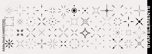 Set of vector flickering star icon. Y2k shapes  in korean disco style. Shimmering objects and sparkling figures