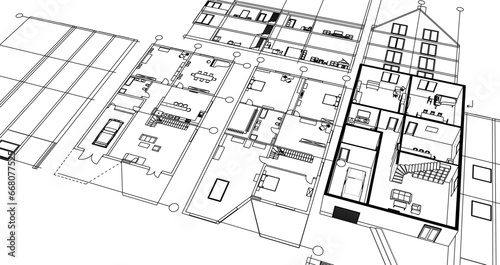 house architectural project sketch 3d illustration	
