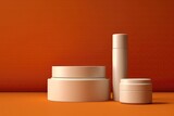 Unbranded Cosmetic Jars And Tubes Displayed Against An Orange Backdrop In An Elegant Mockup