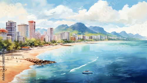 Watercolor vietnam nha trang artwork oil painting image Ai generated art