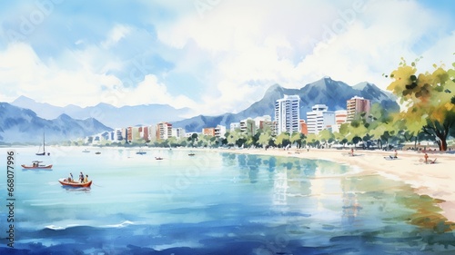Watercolor vietnam nha trang artwork oil painting image Ai generated art