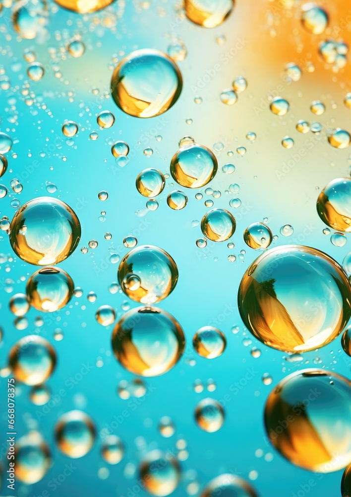 Macro water drops in blue clear drinking water. Generative Ai. Macro water drops in blue clear drinking water. Generative Ai.