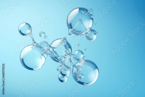 Water Molecule, Essence, And Bubble Are Rendered On Watery Backdrop