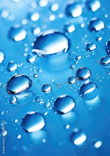 Macro water drops in blue clear drinking water. Generative Ai.