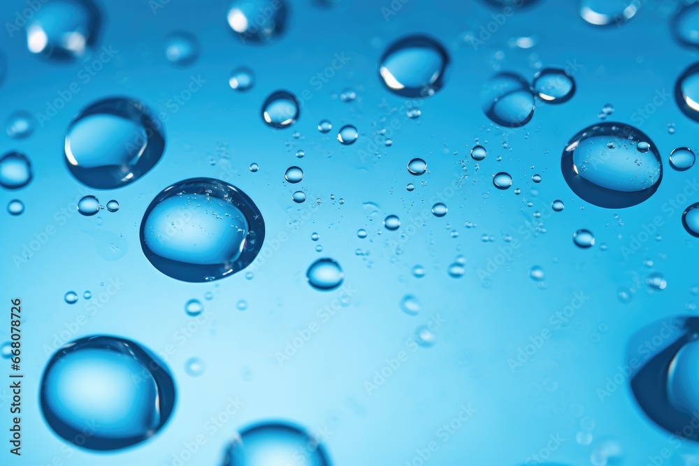 Macro water drops in blue clear drinking water. Generative Ai. Macro water drops in blue clear drinking water. Generative Ai.