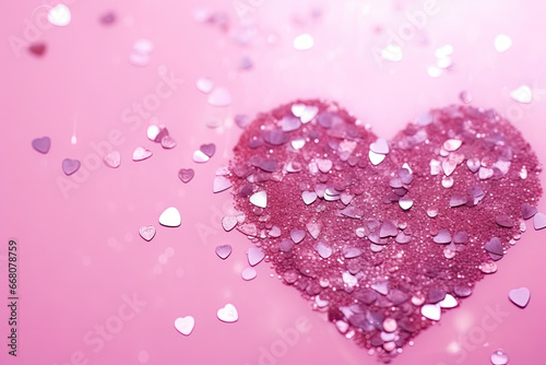 A Valentine s Day background featuring a pink sparkly heart against a pink glittery backdrop
