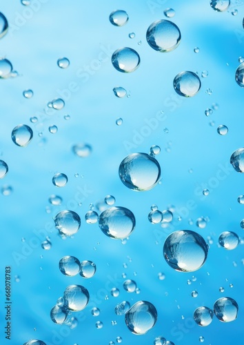 Macro water drops in blue clear drinking water. Generative Ai.