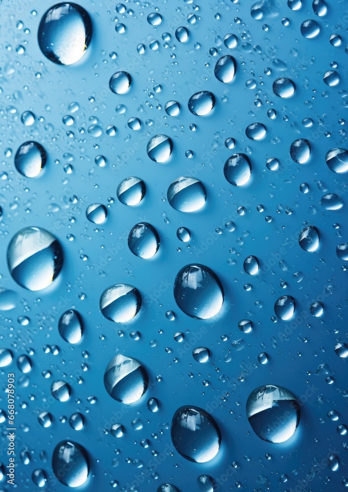 Macro water drops in blue clear drinking water. Generative Ai.