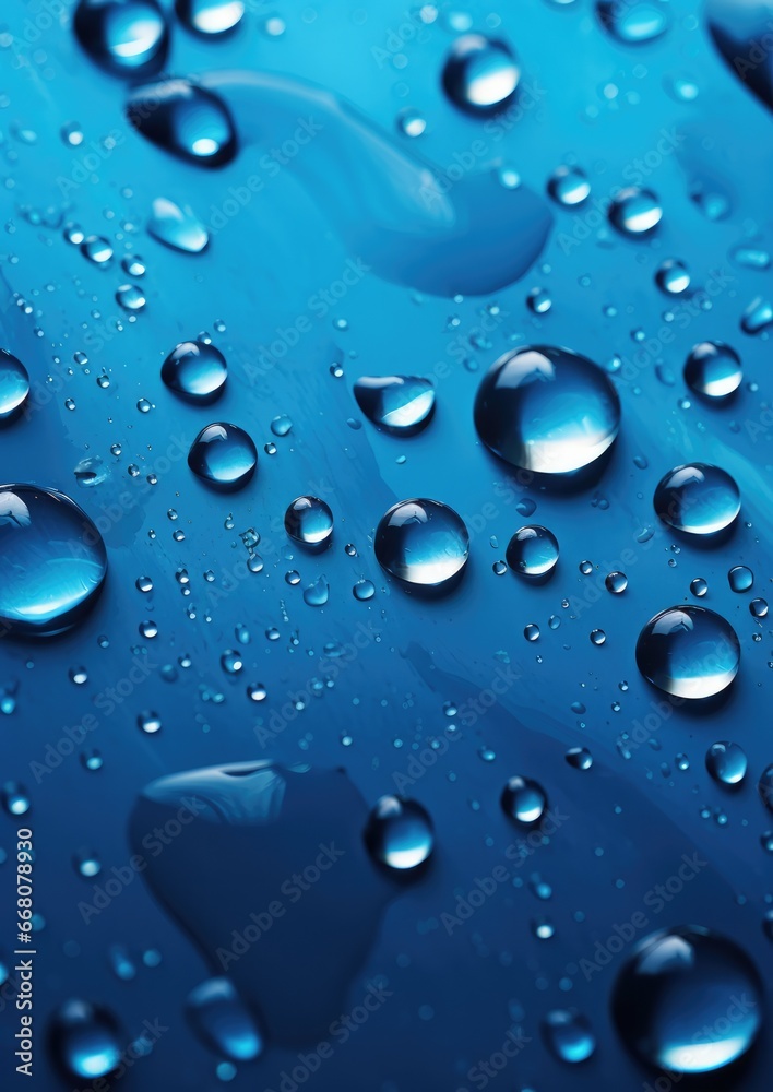 Macro water drops in blue clear drinking water. Generative Ai.