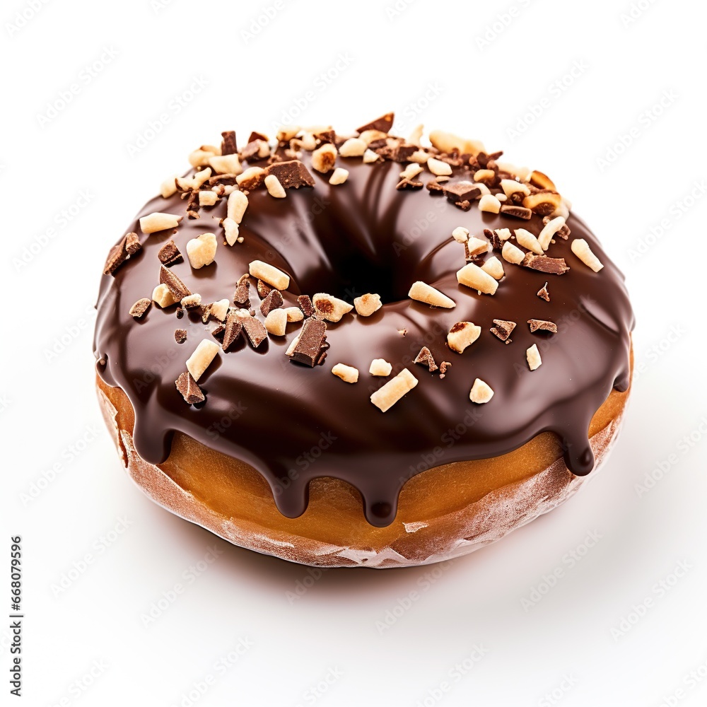 Chocolate donut isolated on white background.