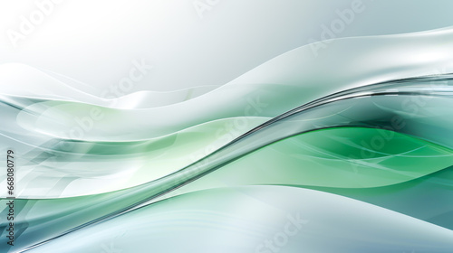 Aesthetic abstract background of neutral tender waves of perfect shape soft green and silver flow seamlessly, their gentle curves reminiscent of tranquil ocean swells or delicate silk. Template