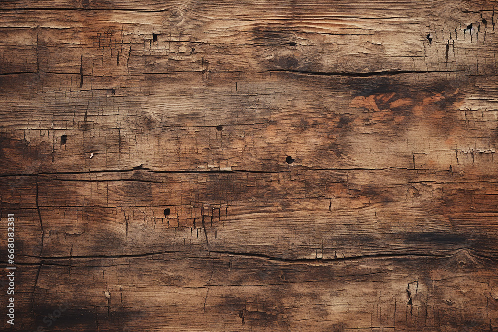 Fototapeta premium texture of old dark cracked wood with knots, generative AI
