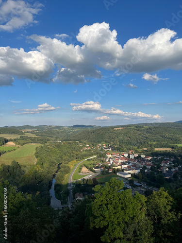 View of the small town of Wlen in Poland from a mountain peak