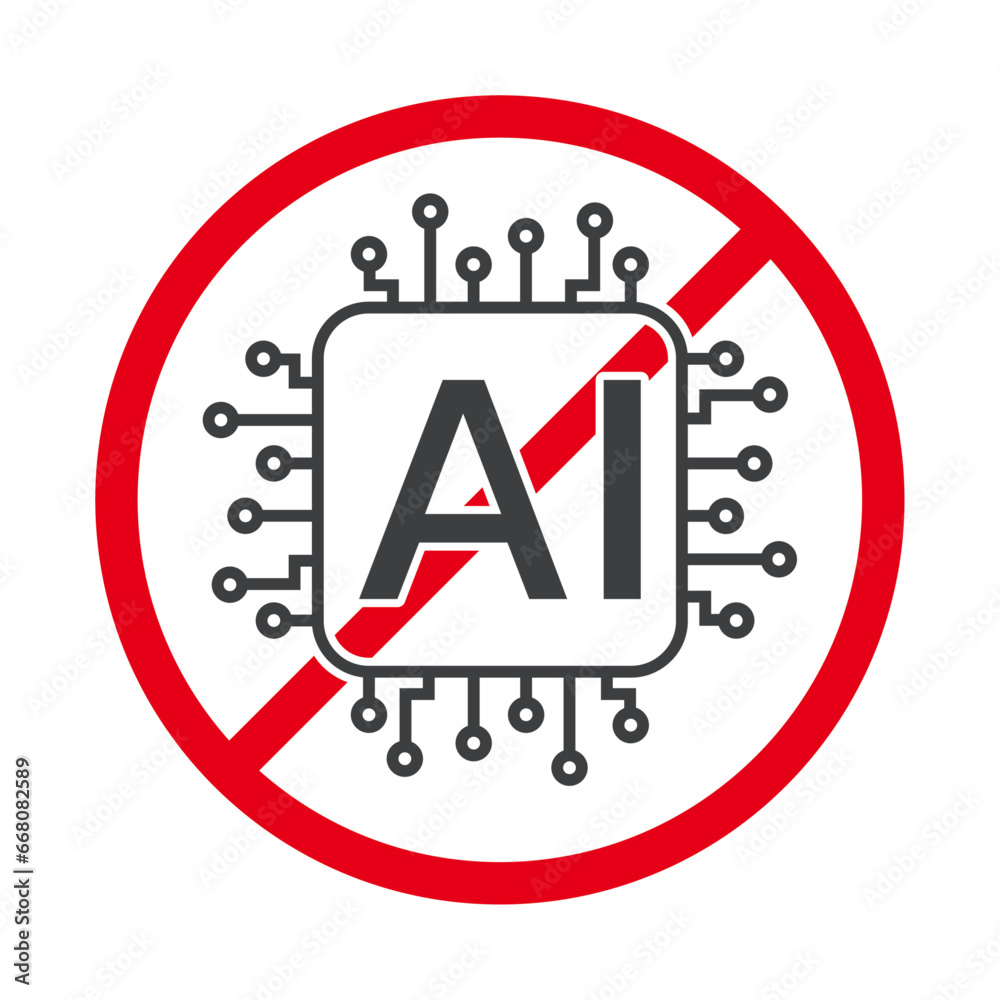 General prohibition sign informally as the no AI symbol, do not AI sign, Anti AI icon sign eps. General prohibition sign informally as the no AI symbol, do not AI sign, Anti AI icon sign eps.