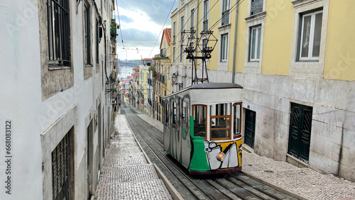 A view of the incline and Bica tram, Lisbon, Portugal  photo